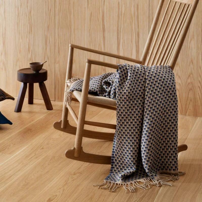 Røros -Wollen Plaid - Grijsbruin / Donkerblauw