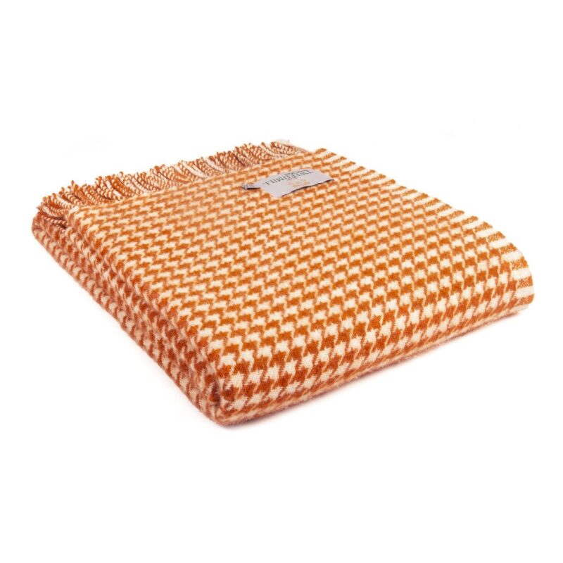 Tweedmill - Wollen Plaid - Hanenvoet - Pompoen Oranje