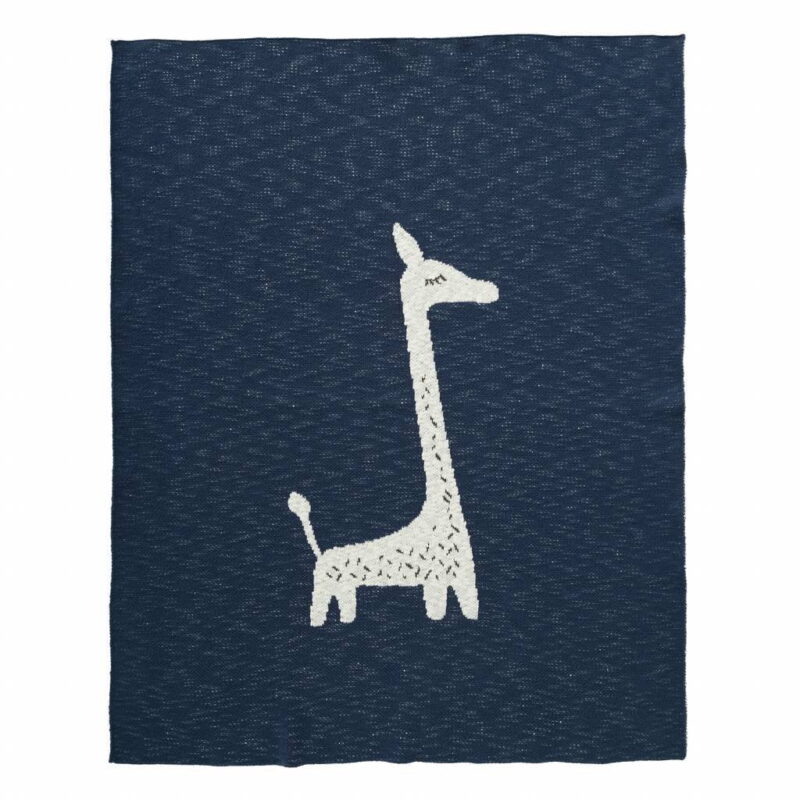 Fresk - Gebreide Deken - Giraf Indigo - Blauw/Grijs/Wit - Afbeelding 3
