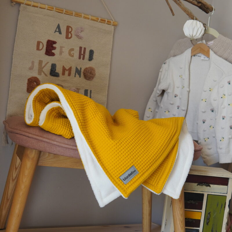 Babydeken - 70 x 100 cm in geel & zandwit - Afbeelding 3