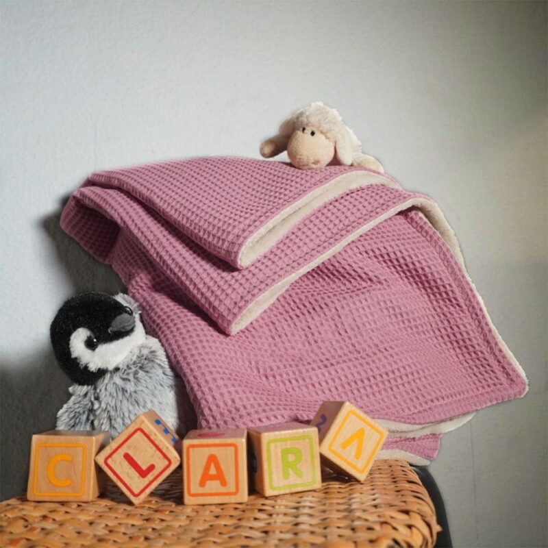 Babydeken - 70 x 100 cm in oudroze & zandwit - Afbeelding 2