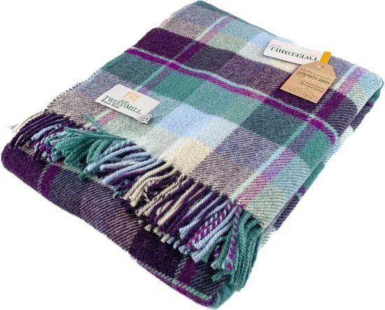 Tweedmill - Wollen Plaid - Geblokt - Paars Groen Blauw