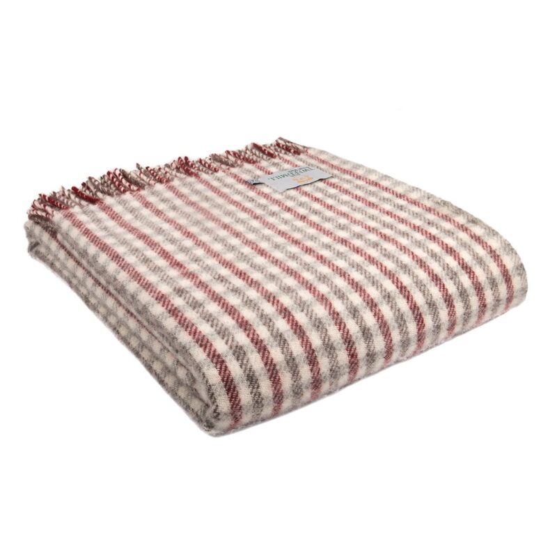 Tweedmill - Wollen Plaid - Geblokt - Rood Grijs Wit