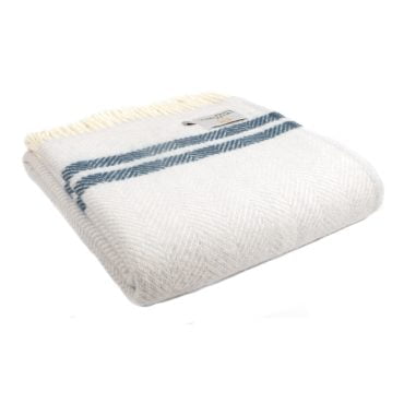 Tweedmill - Wollen Plaid - Visgraat - Wit & Blauw