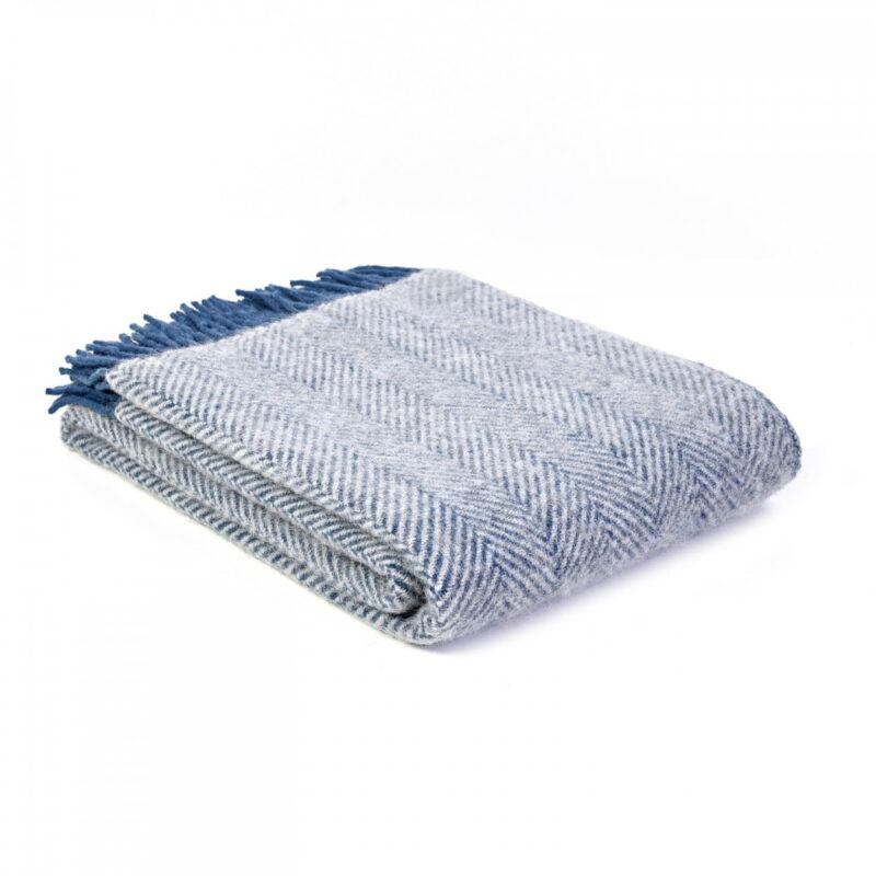 Tweedmill - Wollen plaid - Visgraat - Grijs & Blauw