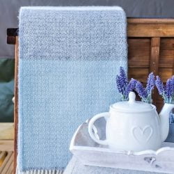 Tweedmill - Wollen plaid - Geweven - Grijs & Lichtblauw