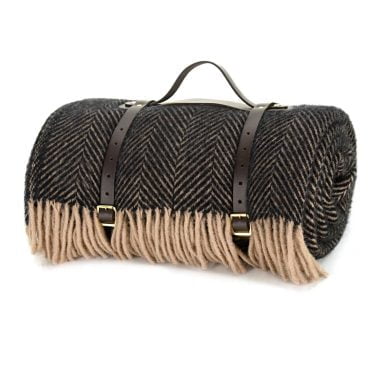 Tweedmill - Picknickkleed - Waterdicht - Visgraat - Zwart & Bruin