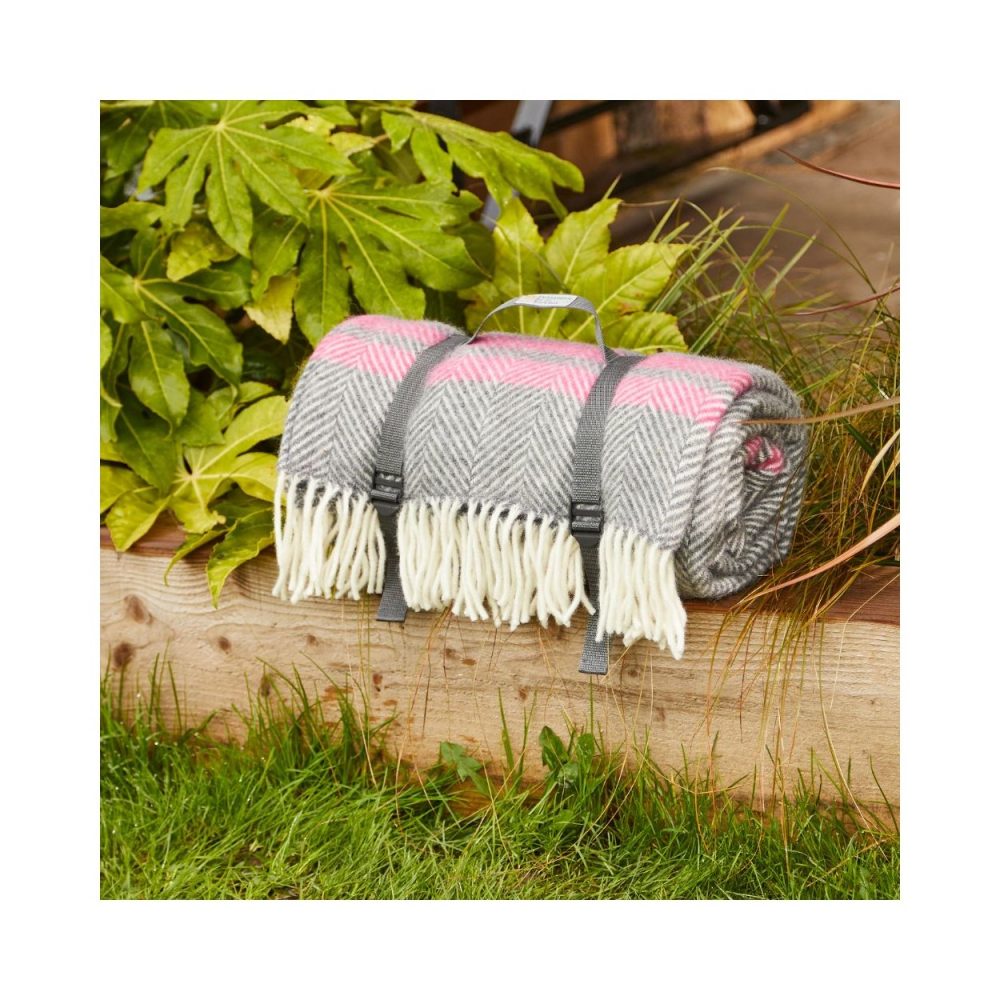 Tweedmill - Picknickkleed - Waterdicht - Visgraat - Grijs/Roze