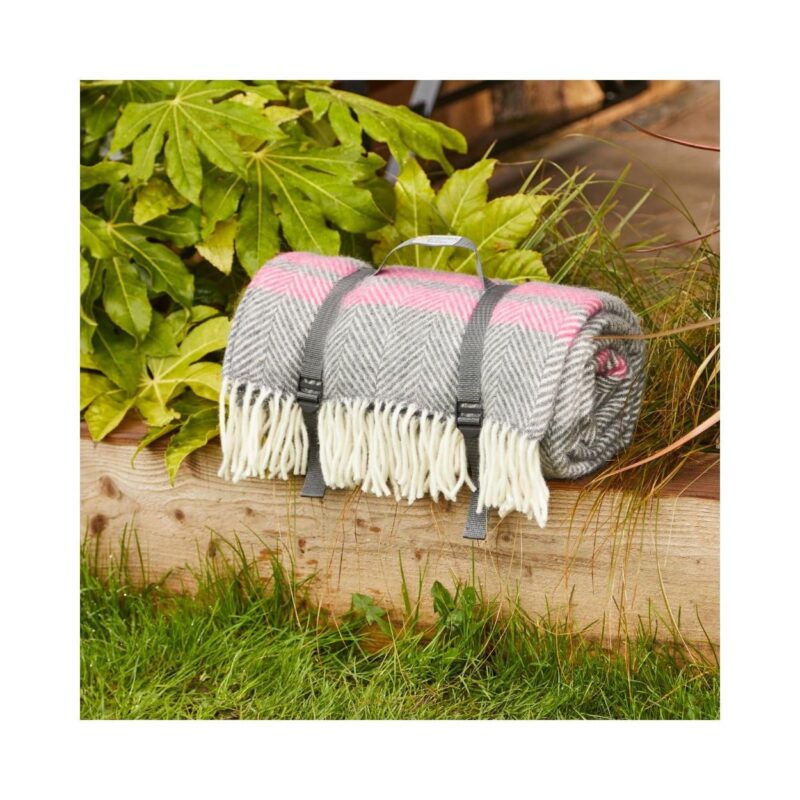 Tweedmill - Picknickkleed - Waterdicht - Visgraat - Grijs/Roze
