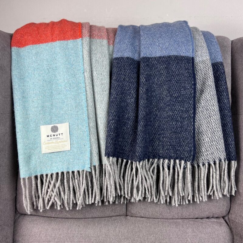 McNutt - Cashmere & Merino Lamswollen Plaid - Geblokt - Blauw/Grijs/Oranje