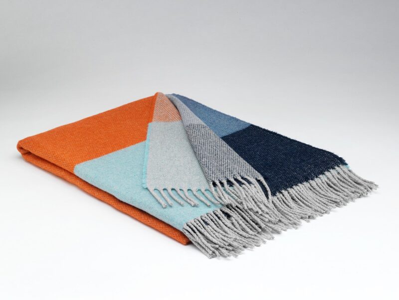 McNutt - Cashmere & Merino Lamswollen Plaid - Geblokt - Blauw/Grijs/Oranje